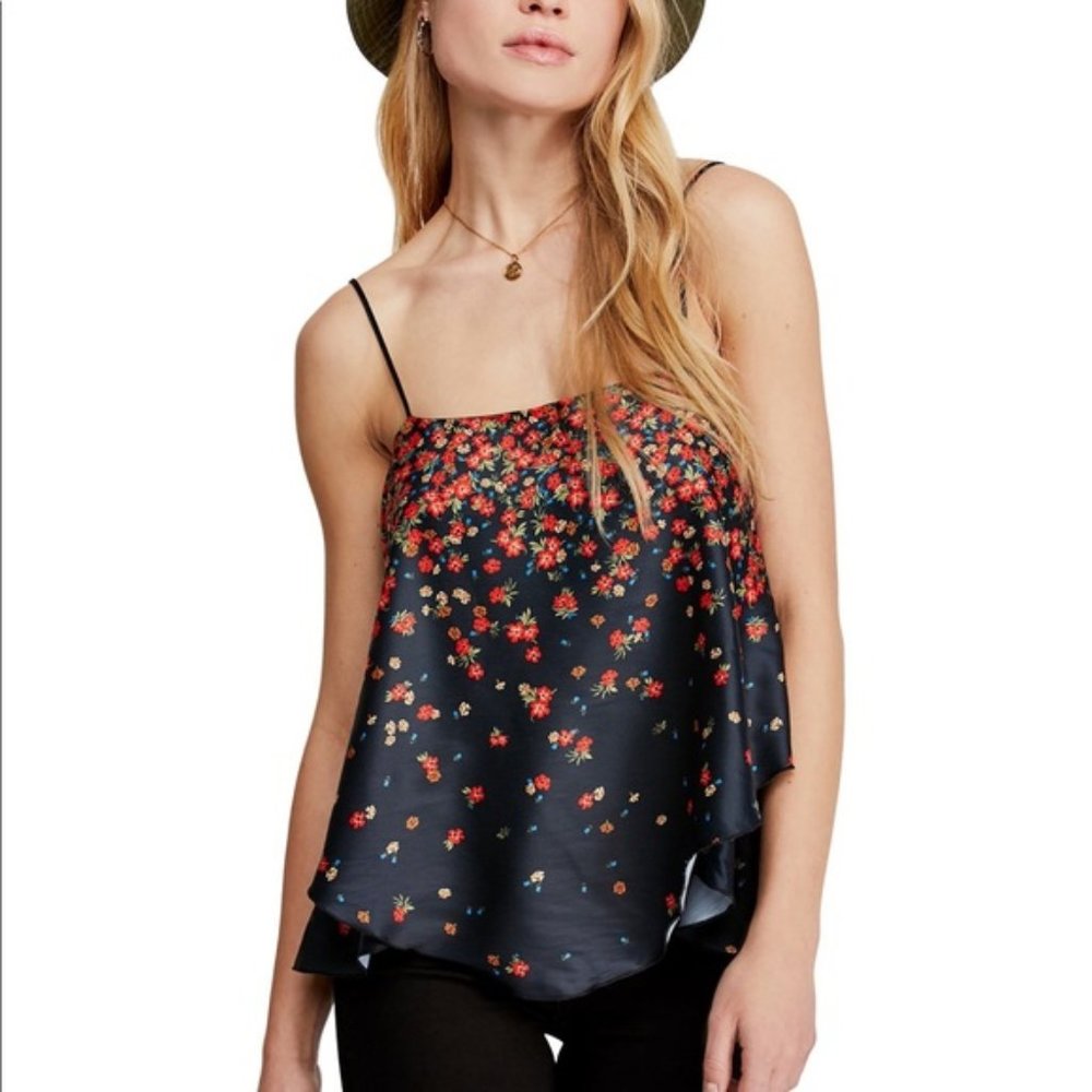 NWT Free People Let Me Love Black Floral Camisole size XS